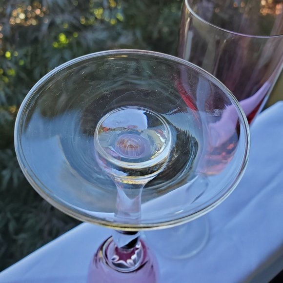 Pier 1 Iridescent Rose Pink Champagne Flutes Set flower stem top - Picture 4 of 9